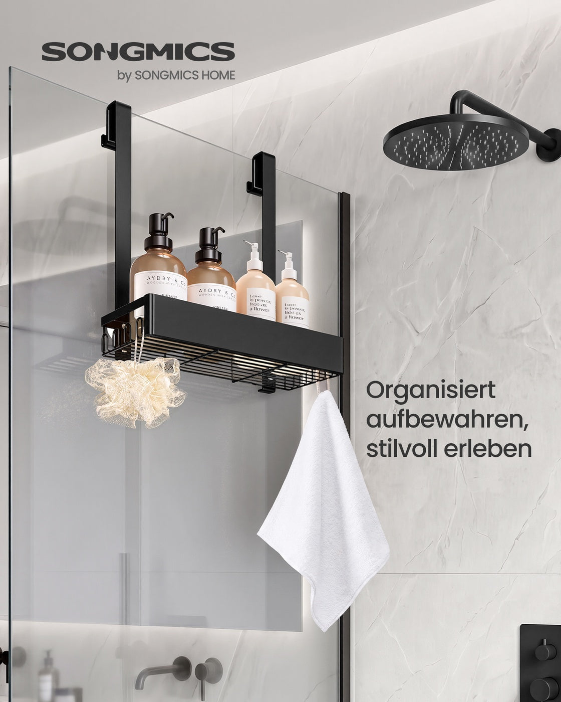Doucherek om op te Hangen – 2 Lagen – Zonder Boren – Roestvrij – Zwart