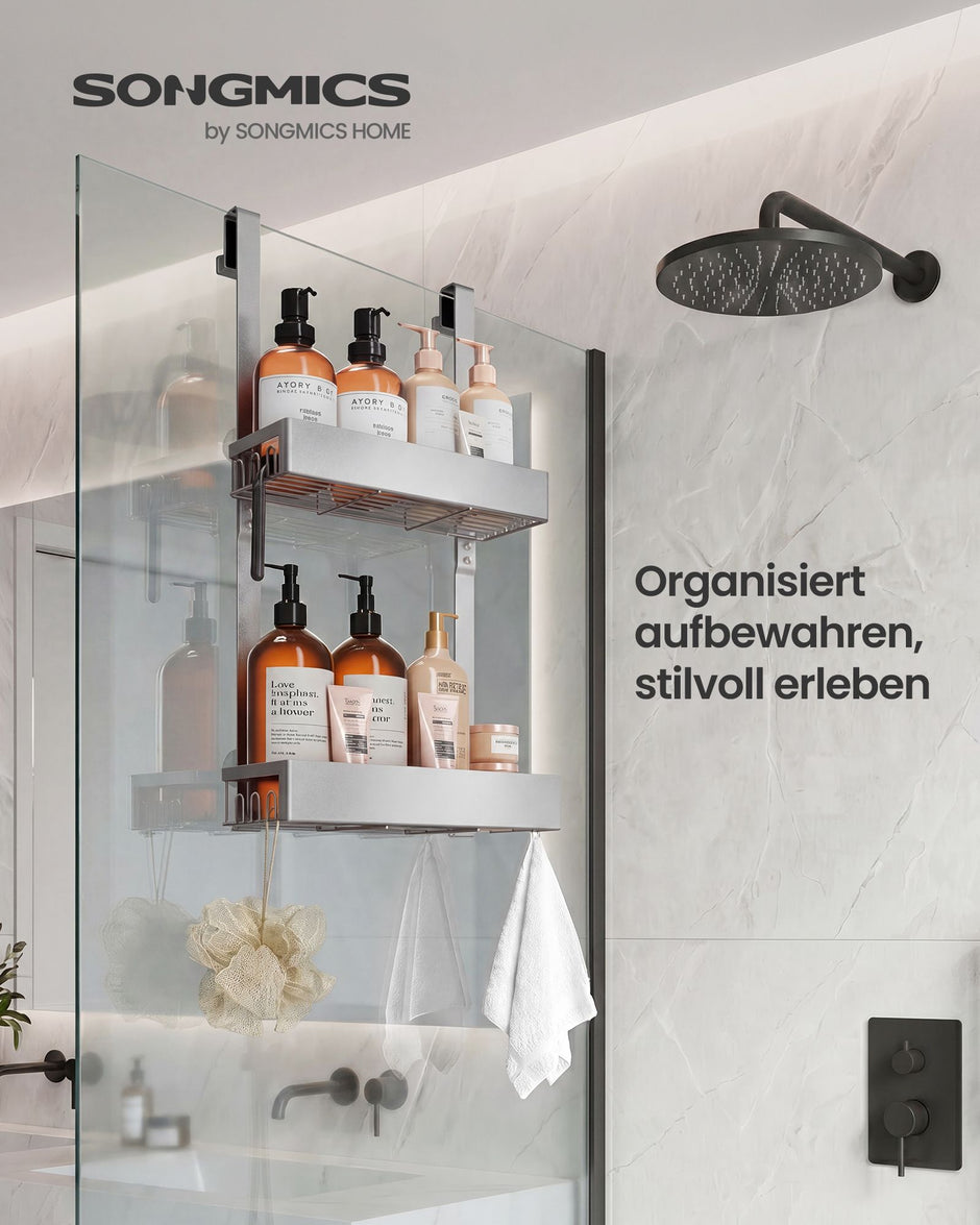 Doucheplank - Om op te Hangen - Zonder Boren - Zilver - 31,5 x 15,5 x 56 cm
