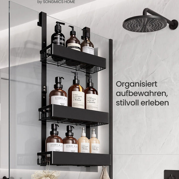 Doucherek om op te Hangen – 3 Lagen – Zonder Boren – Roestvrij – Zwart