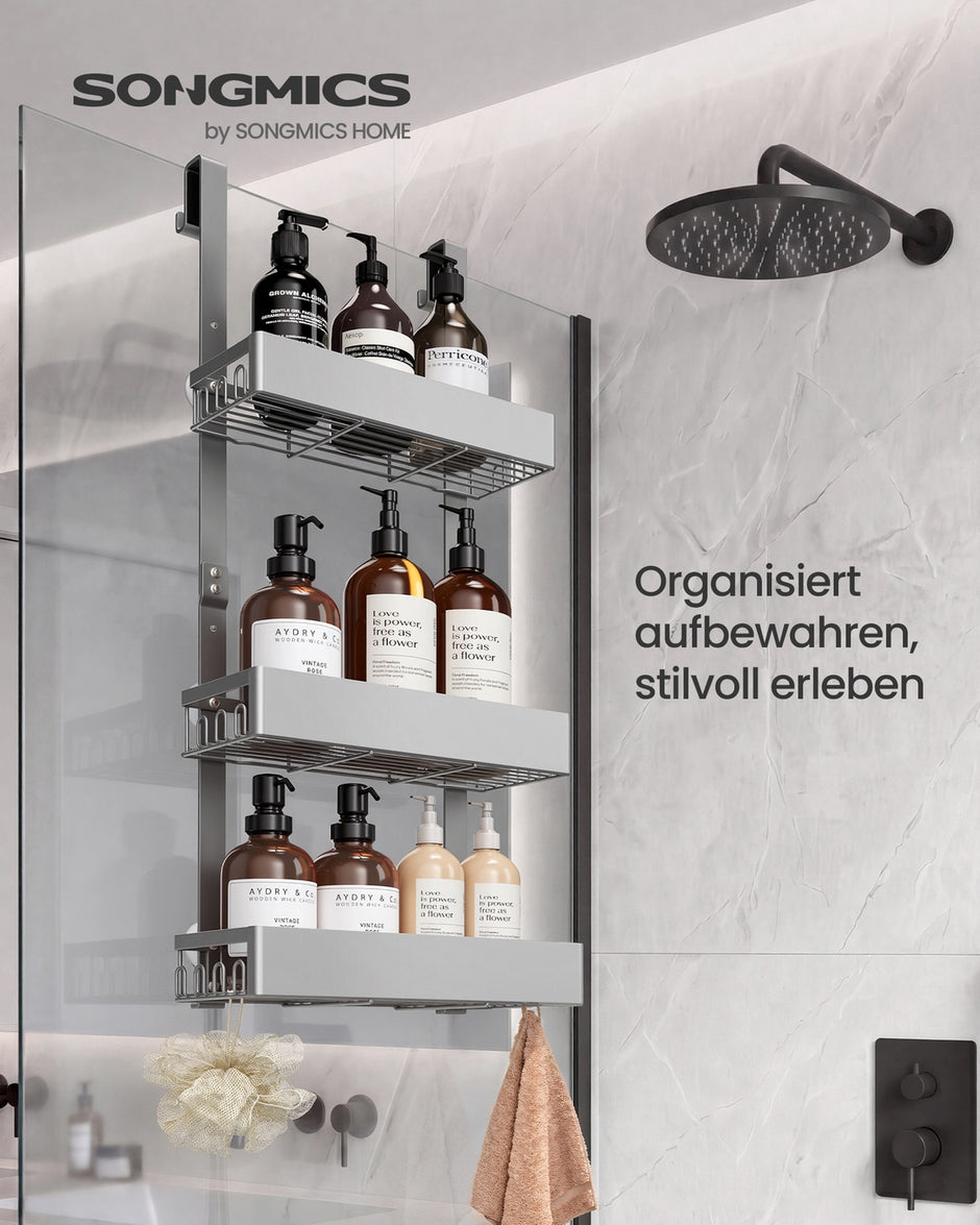 Doucherek om op te Hangen – 3 Lagen – Zonder Boren – Roestvrij – Zilver