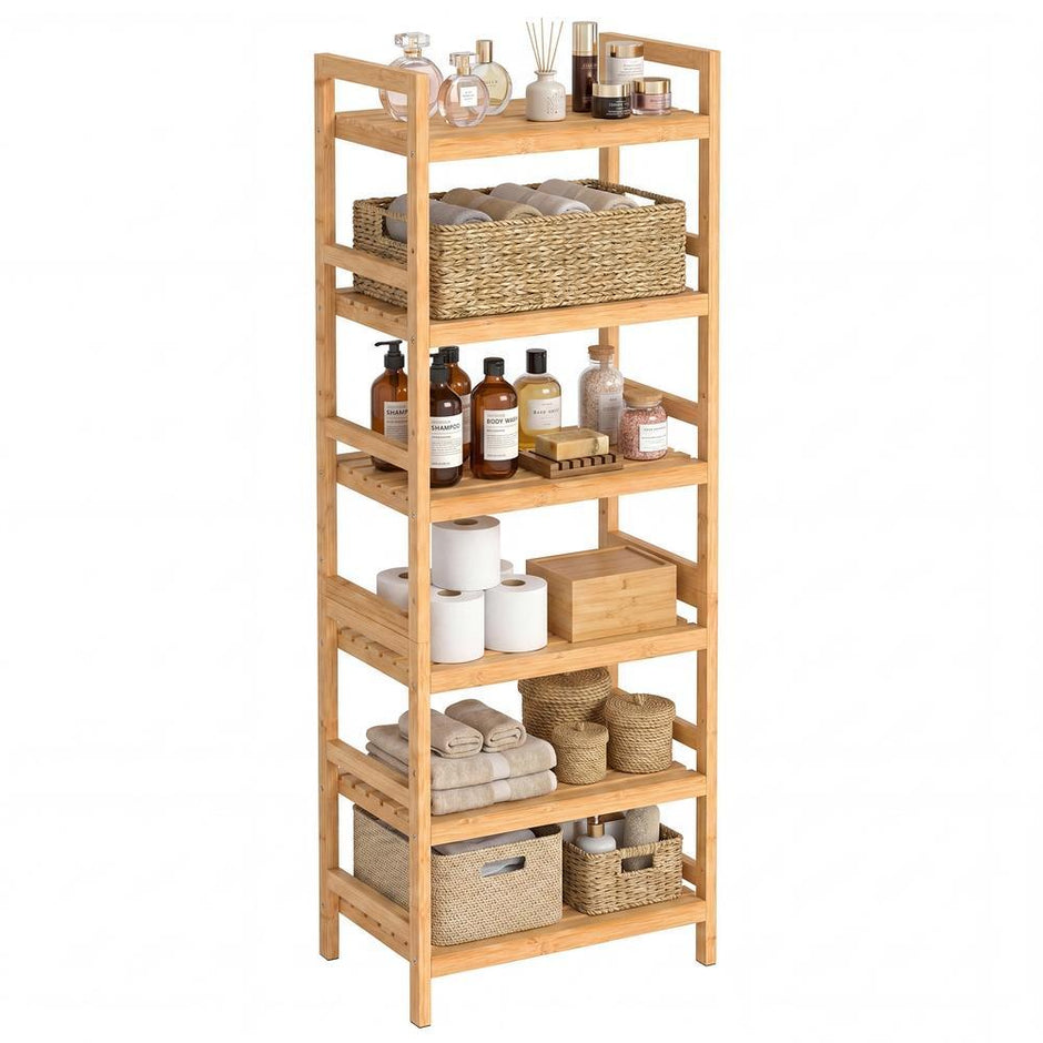 Badkamerrek - Bamboe - 6 Verstelbare Planken - 173 cm - Naturel