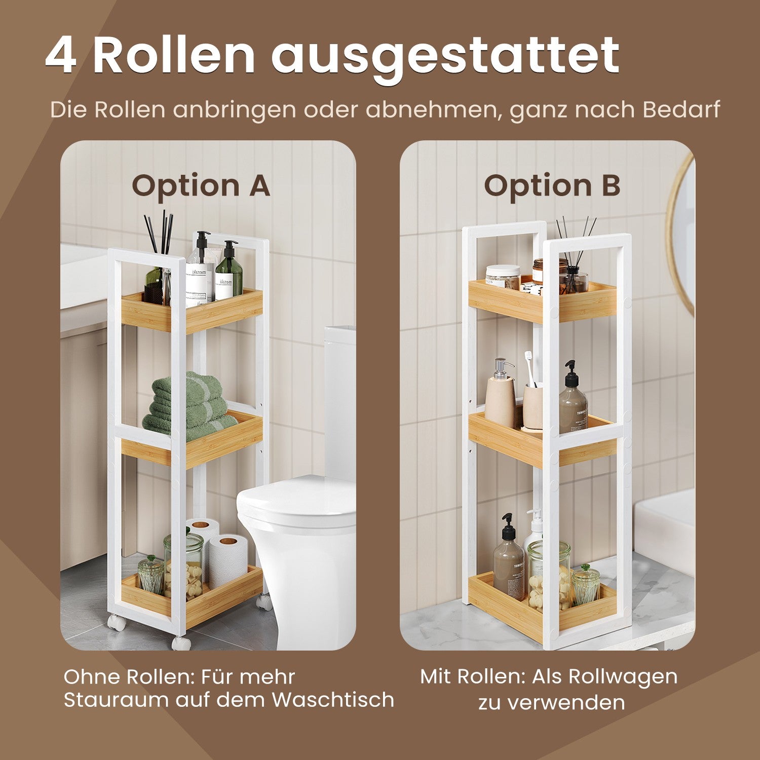 Wagen, Badezimmerregal, Nisplank -Bambus