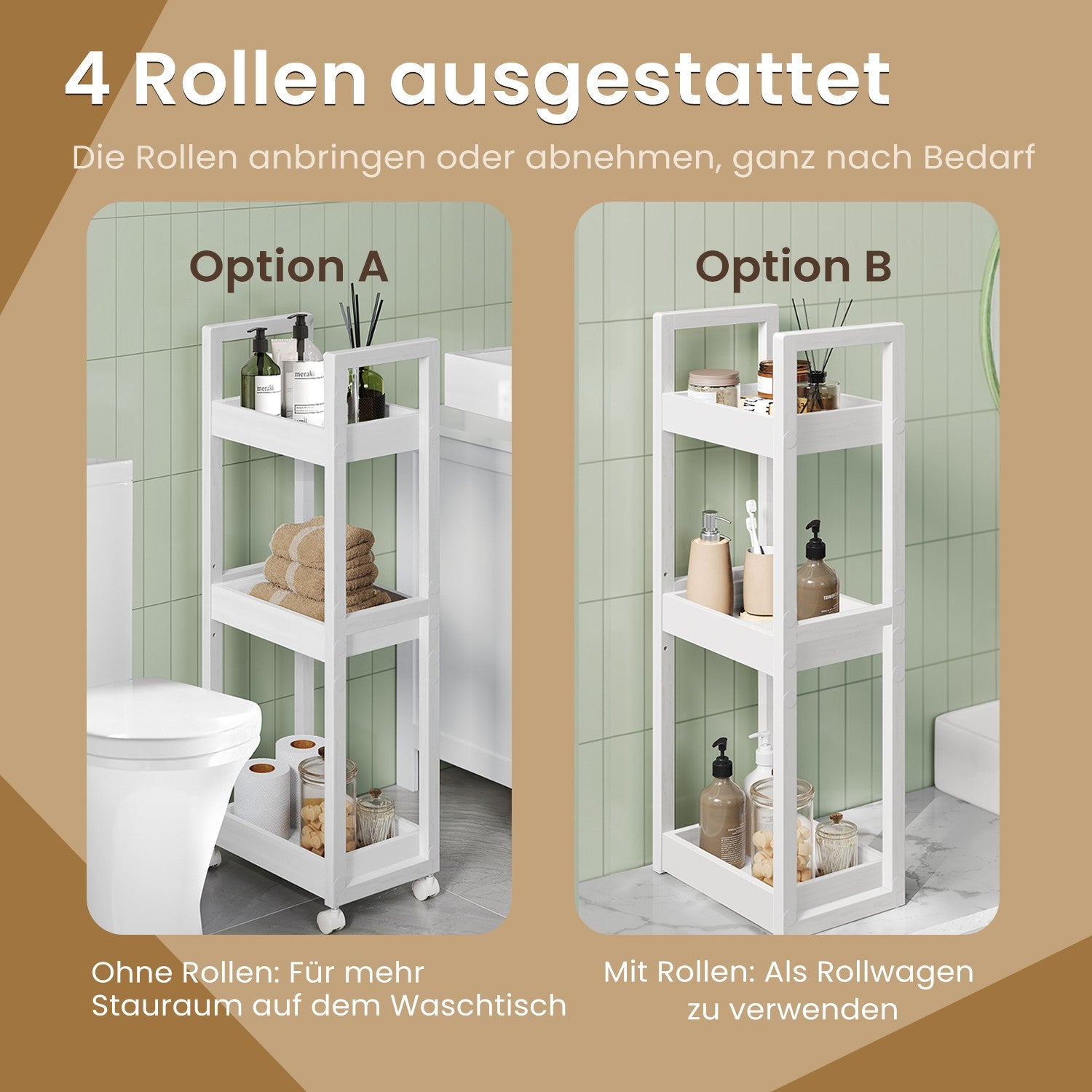 Wagen, Badezimmerregal, Nisplank -Bambus