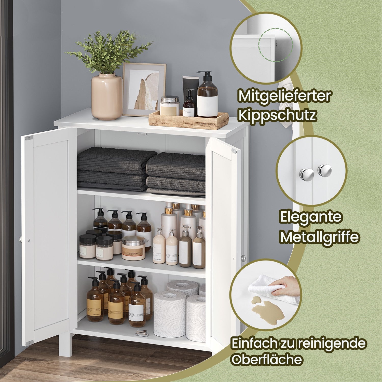 Badezimmermöbel, ein freistehender Badezimmerschrank, Lagerschrank