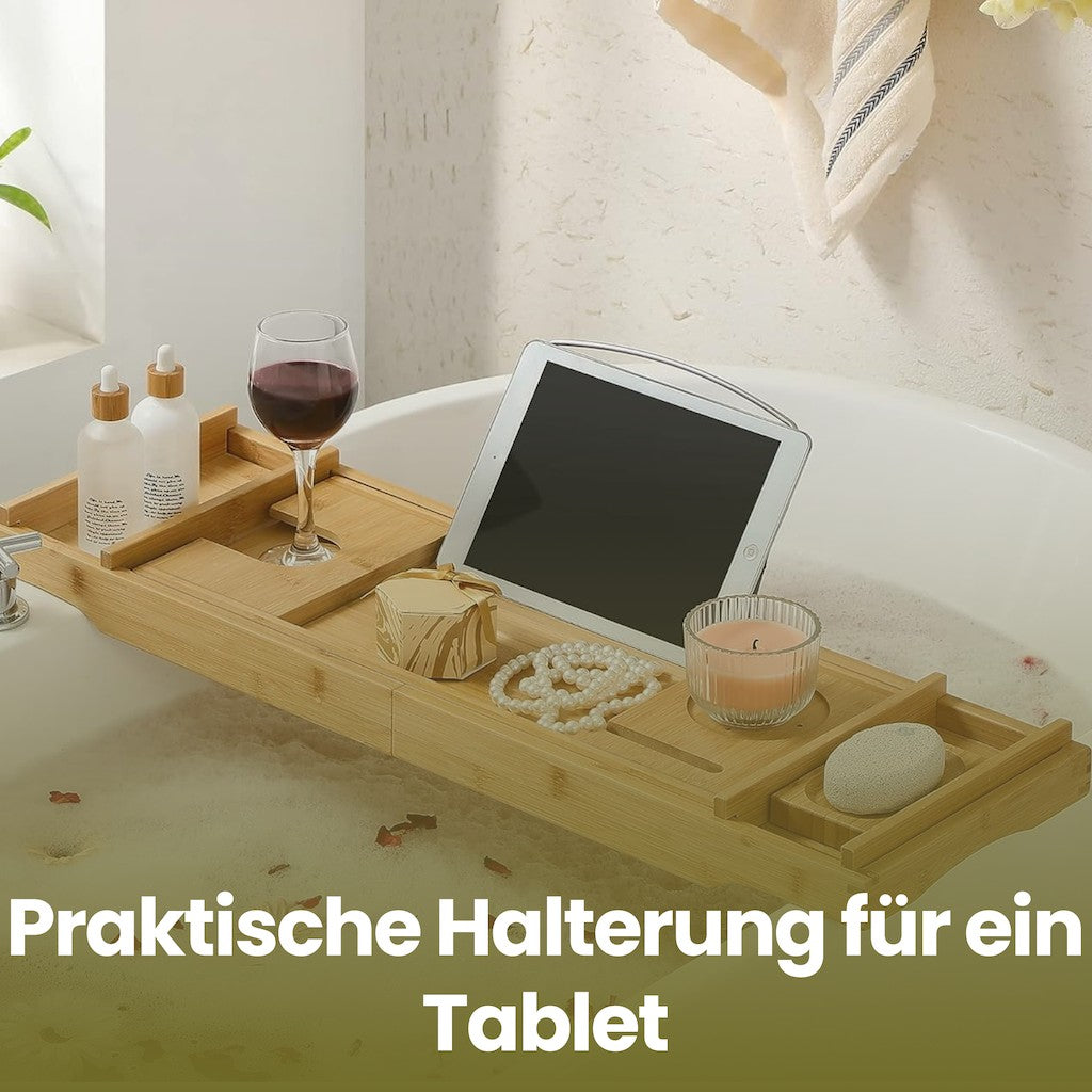 Bamplank von Bambus - länger, mit Tassenhalter und Buchhilfe