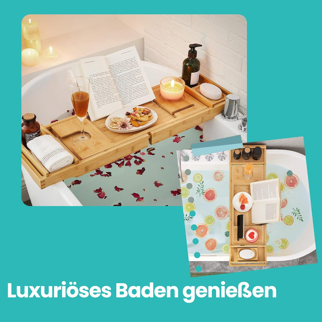 Bamplank von Bambus - länger, mit Tassenhalter und Buchhilfe