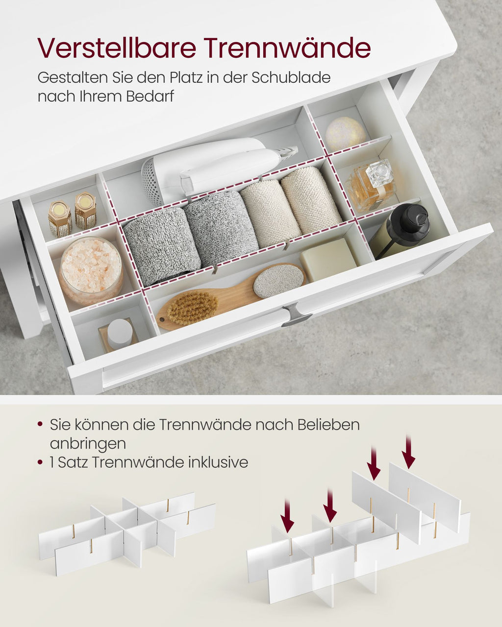 Badezimmermöbel - mit verstellbaren Händlern - Wolkwit