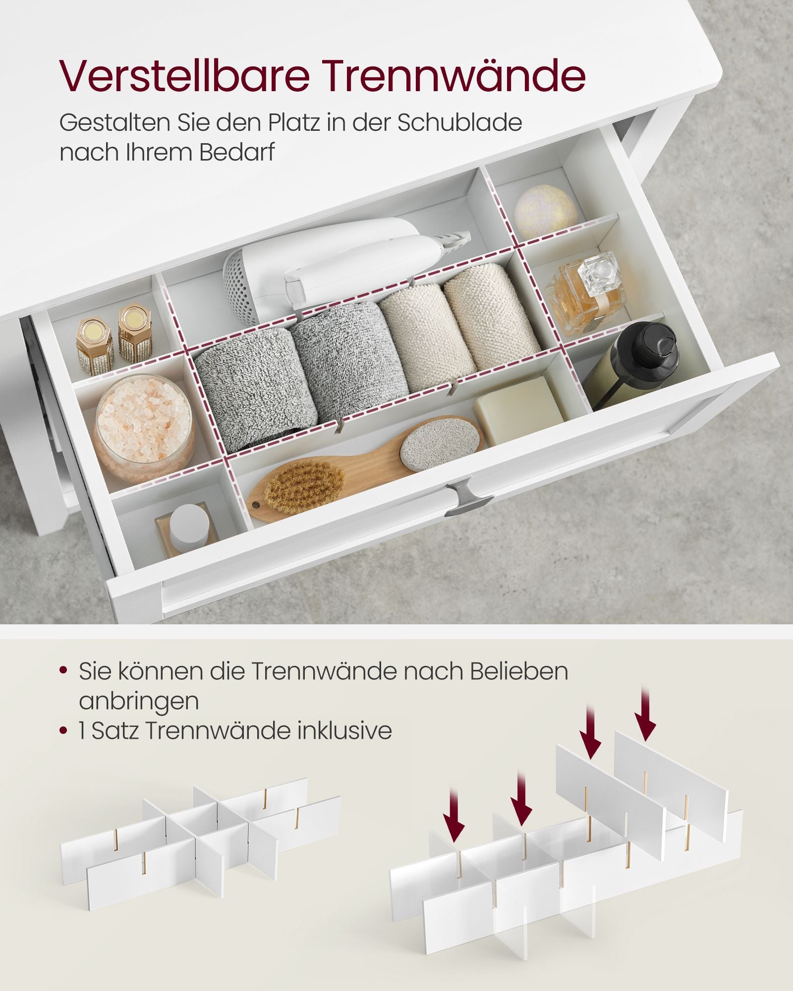Badezimmermöbel - mit verstellbaren Händlern - Wolkwit