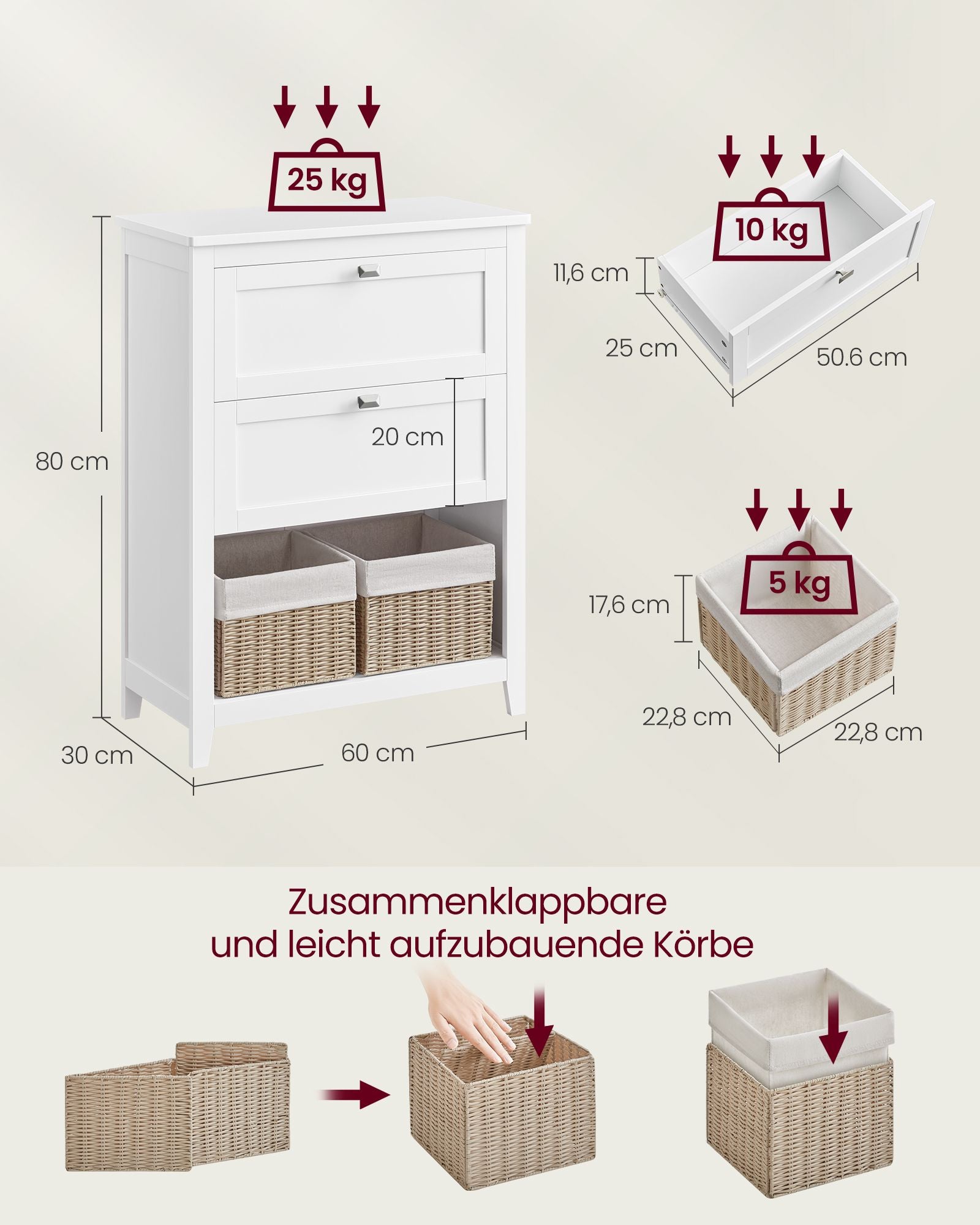 Badezimmermöbel - mit verstellbaren Händlern - Wolkwit