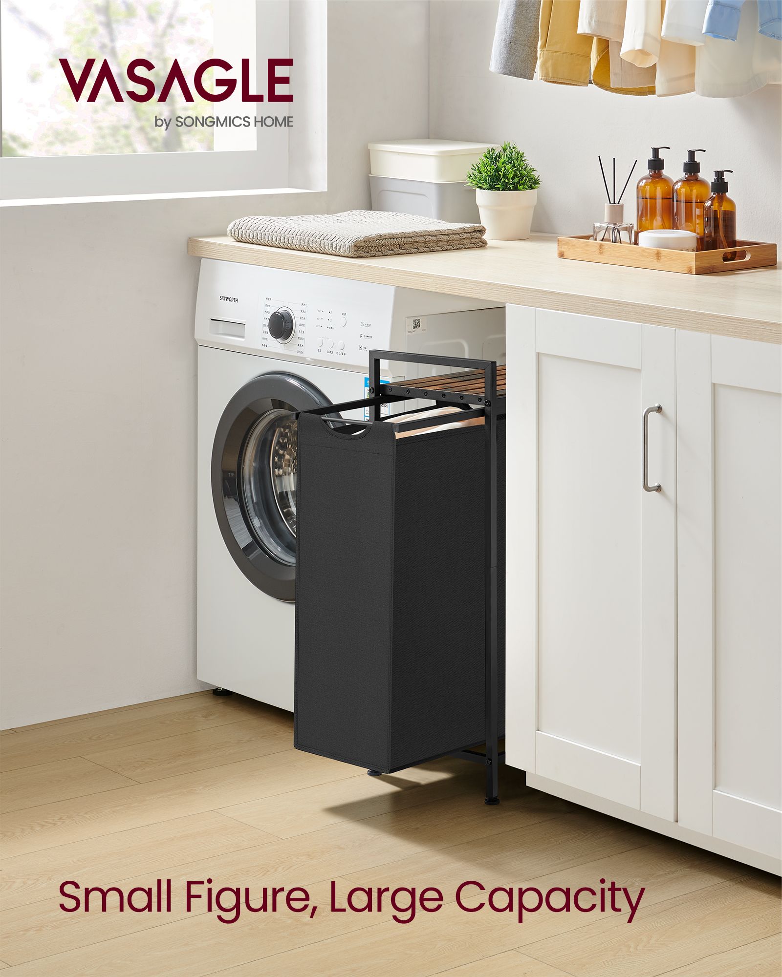 Wäschekorb - mit Planke - Tinte Schwarz und Vintage Braun