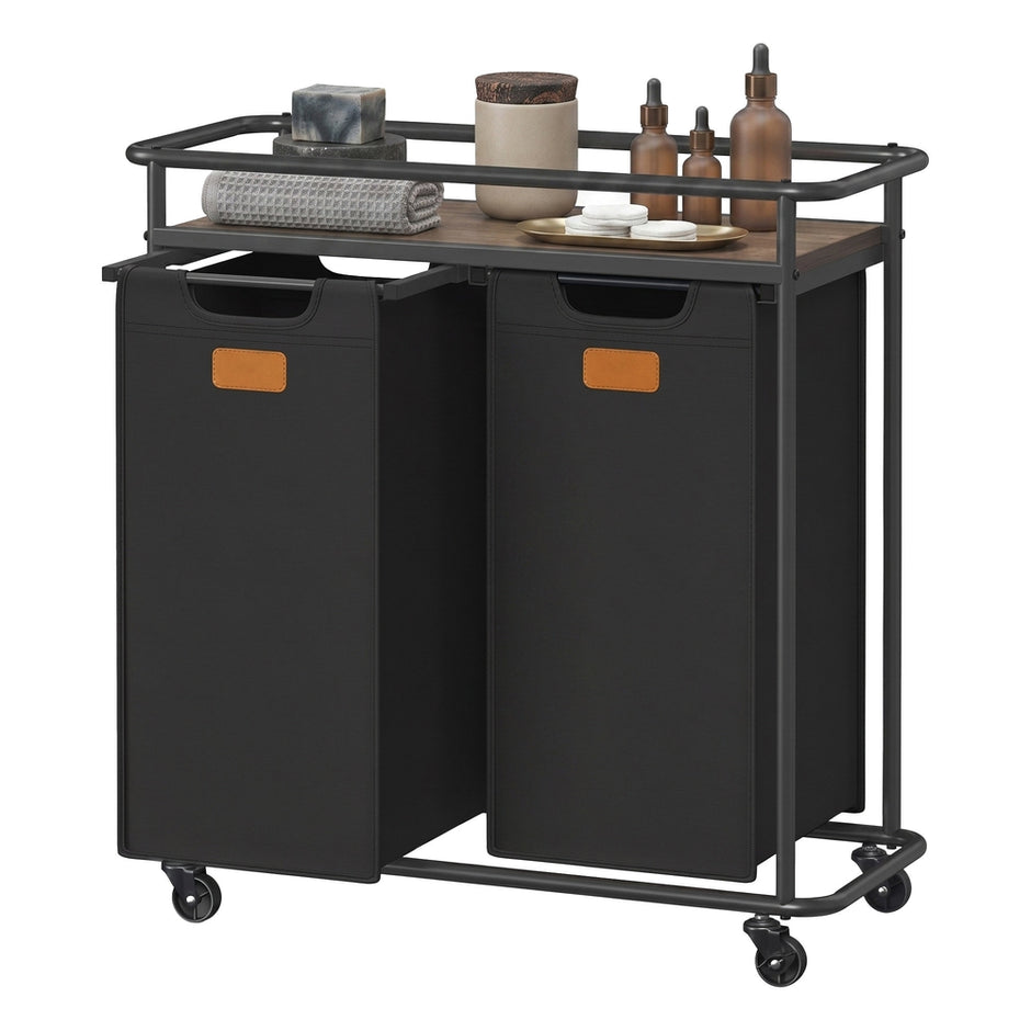 Wasmand - Met Meerdere Vakken en Deksel - Zwart-bruin - 72,4 x 33 x 79,5 cm
