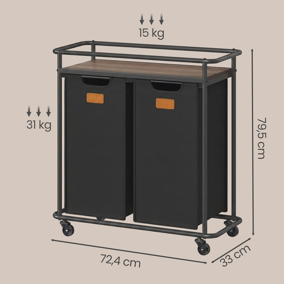 Wasmand - Met Meerdere Vakken en Deksel - Zwart-bruin - 72,4 x 33 x 79,5 cm