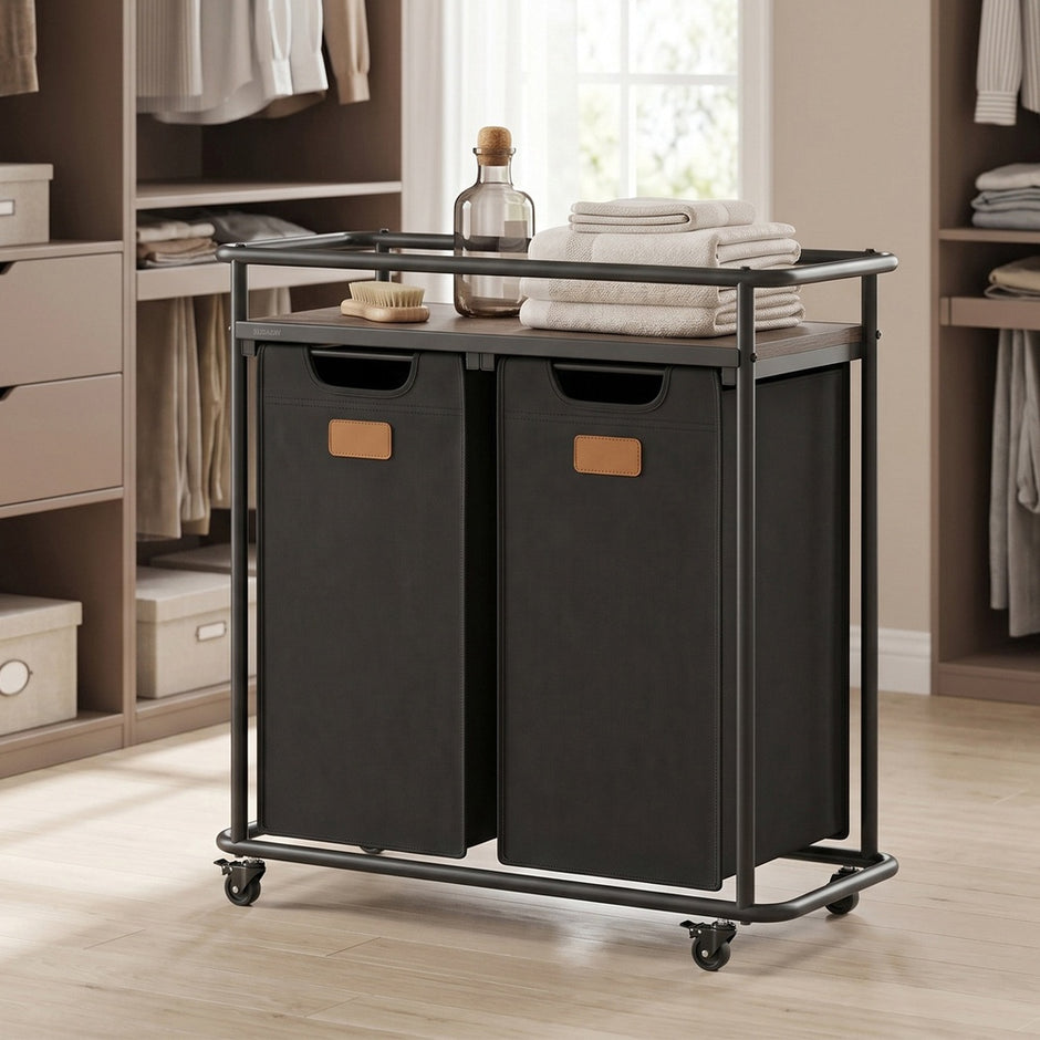 Wasmand - Met Meerdere Vakken en Deksel - Zwart-bruin - 72,4 x 33 x 79,5 cm
