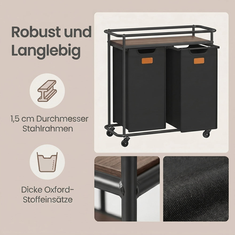 Wasmand - Met Meerdere Vakken en Deksel - Zwart-bruin - 72,4 x 33 x 79,5 cm