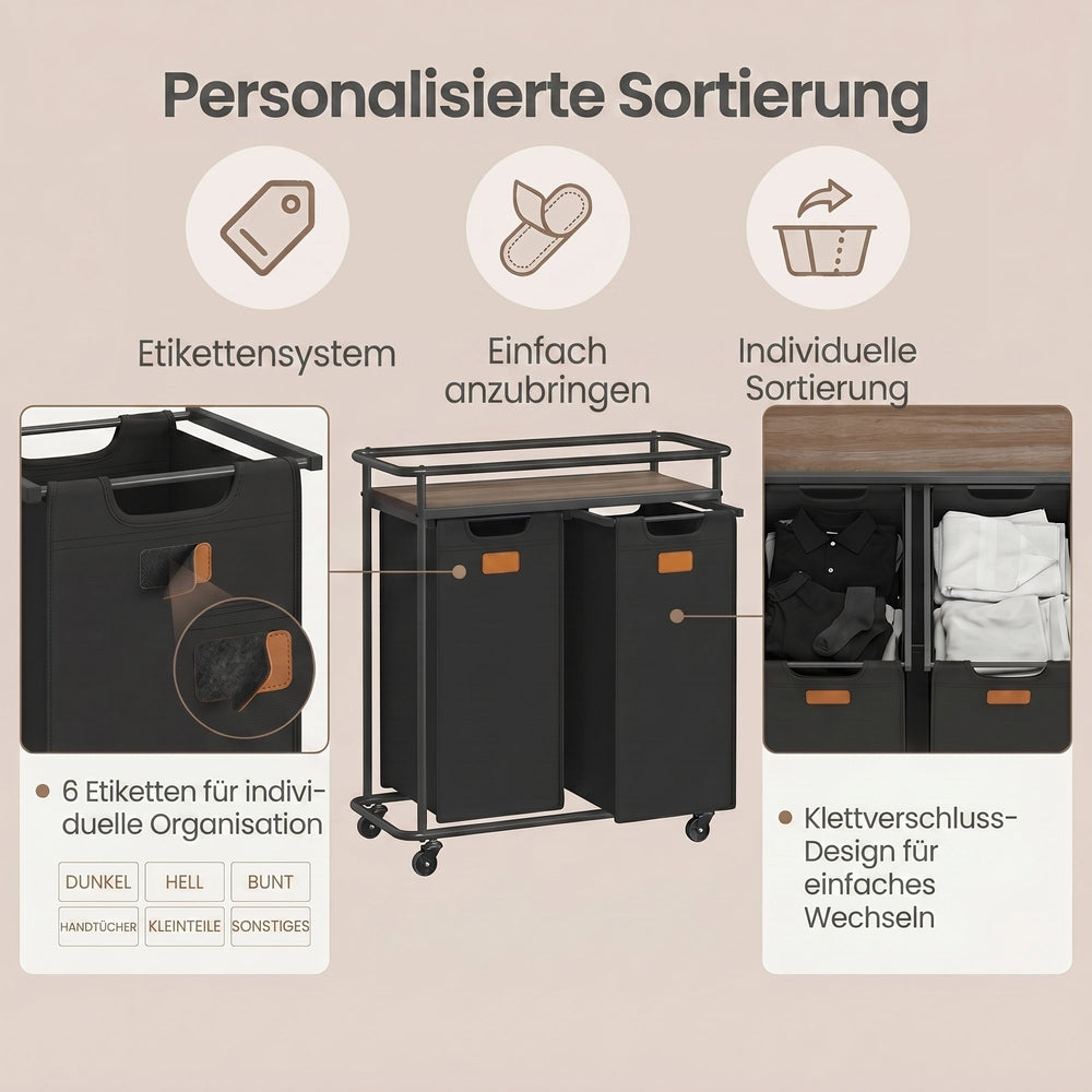 Wasmand - Met Meerdere Vakken en Deksel - Zwart-bruin - 72,4 x 33 x 79,5 cm