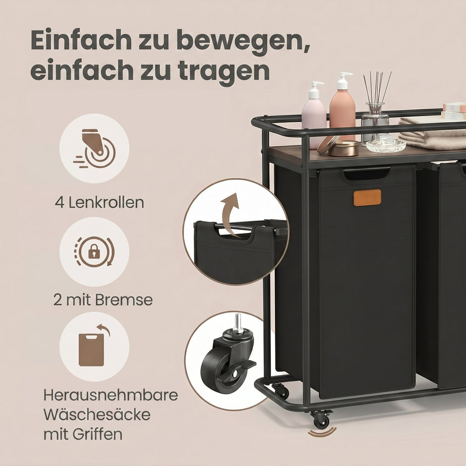Wasmand - Met Meerdere Vakken en Deksel - Zwart-bruin - 72,4 x 33 x 79,5 cm