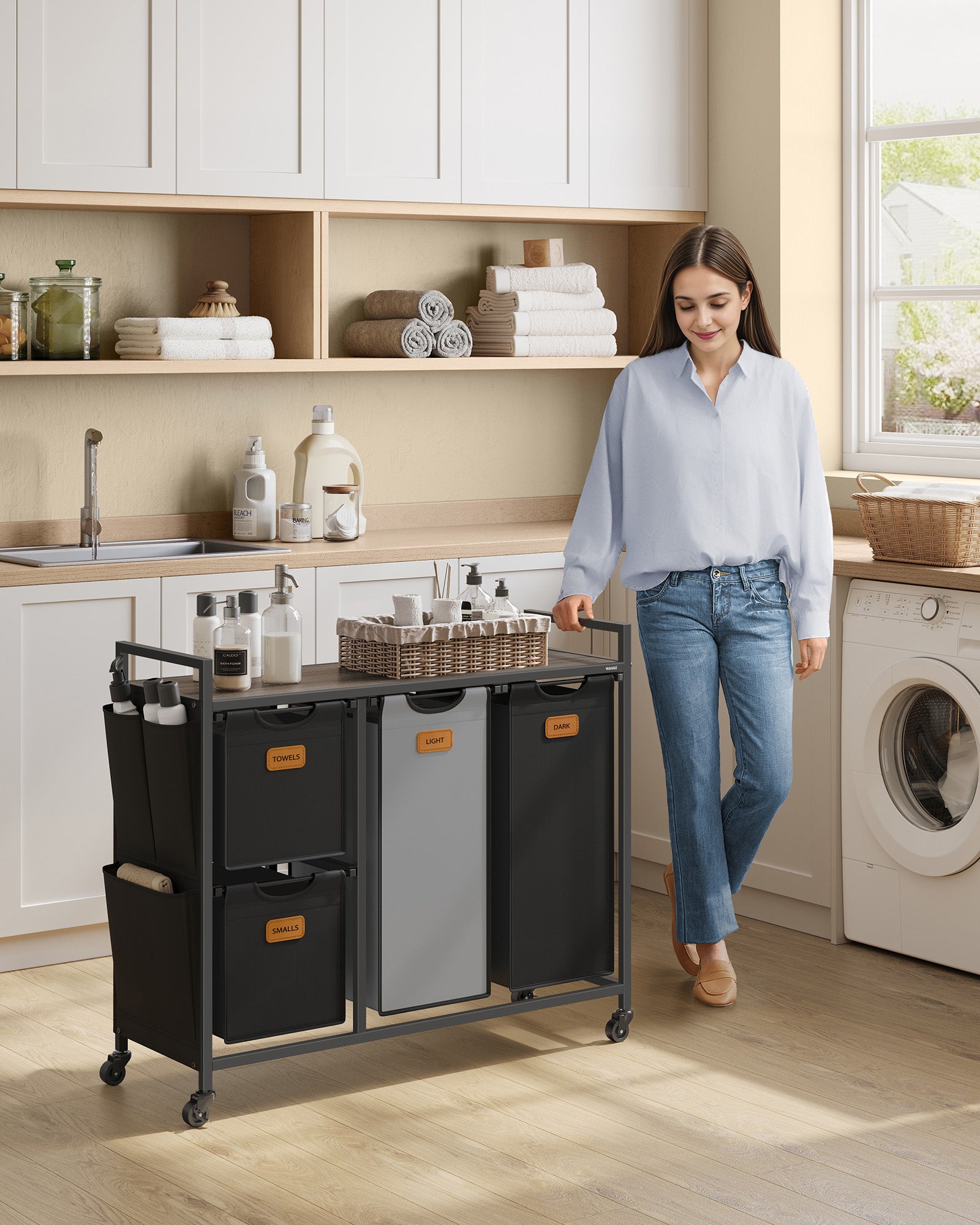 Wäschereikorb 4 Kurse Chestnut-Ink-Schwarz-Pigeon Grey