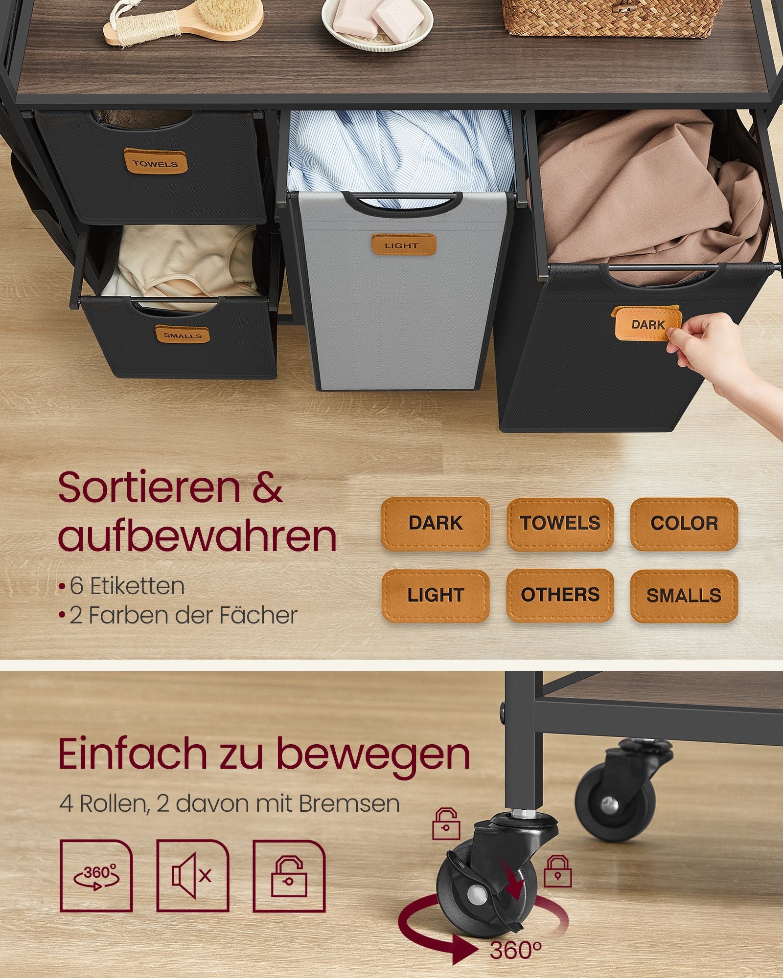 Wäschereikorb 4 Kurse Chestnut-Ink-Schwarz-Pigeon Grey