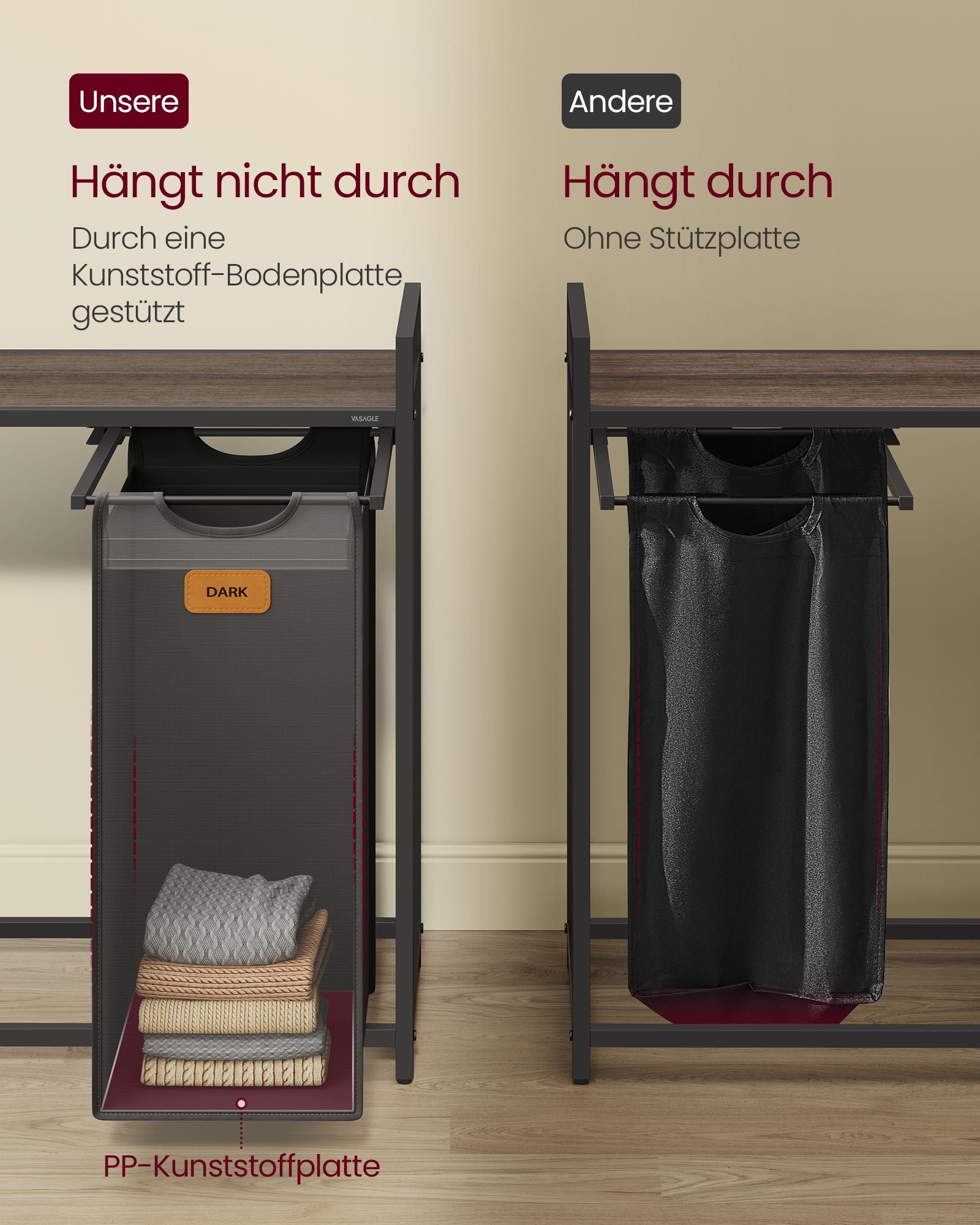 Wäschereikorb 4 Kurse Chestnut-Ink-Schwarz-Pigeon Grey