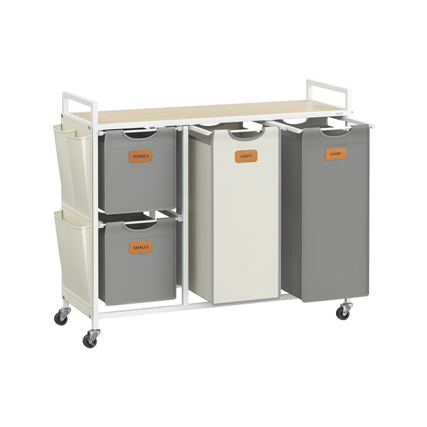 Wäschereikorb 4 Kurse Natural Beige-Camel Brown-Crème White