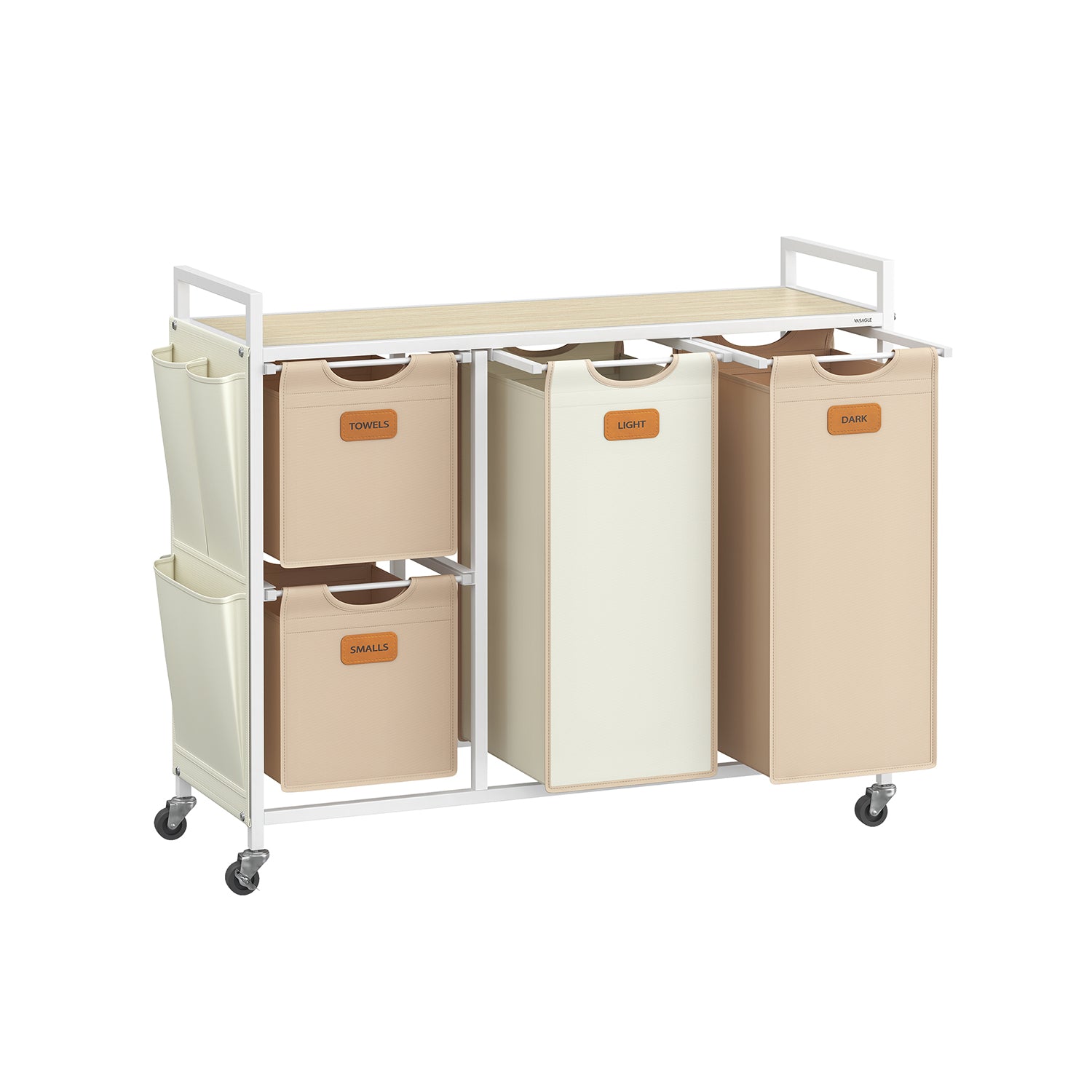 Wäschereikorb 4 Kurse Natural Beige-Camel Brown-Crème White