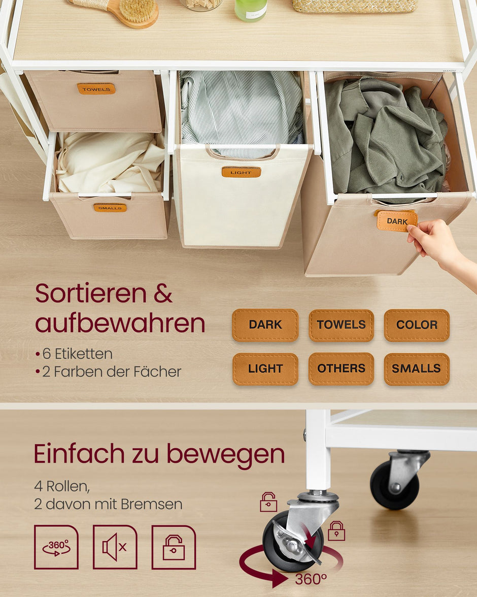 Wäschereikorb 4 Kurse Natural Beige-Camel Brown-Crème White