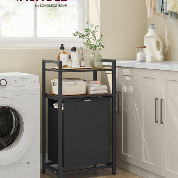 Wäschereikorb mit 2 Regalen 65 Liter Vintage braunschwarz