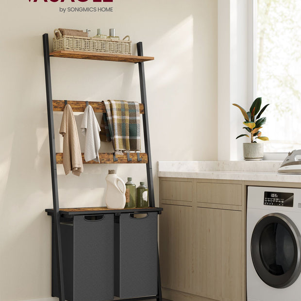 Wäschereikorb und Handtuchleiter-Vintage-Braunschwarz