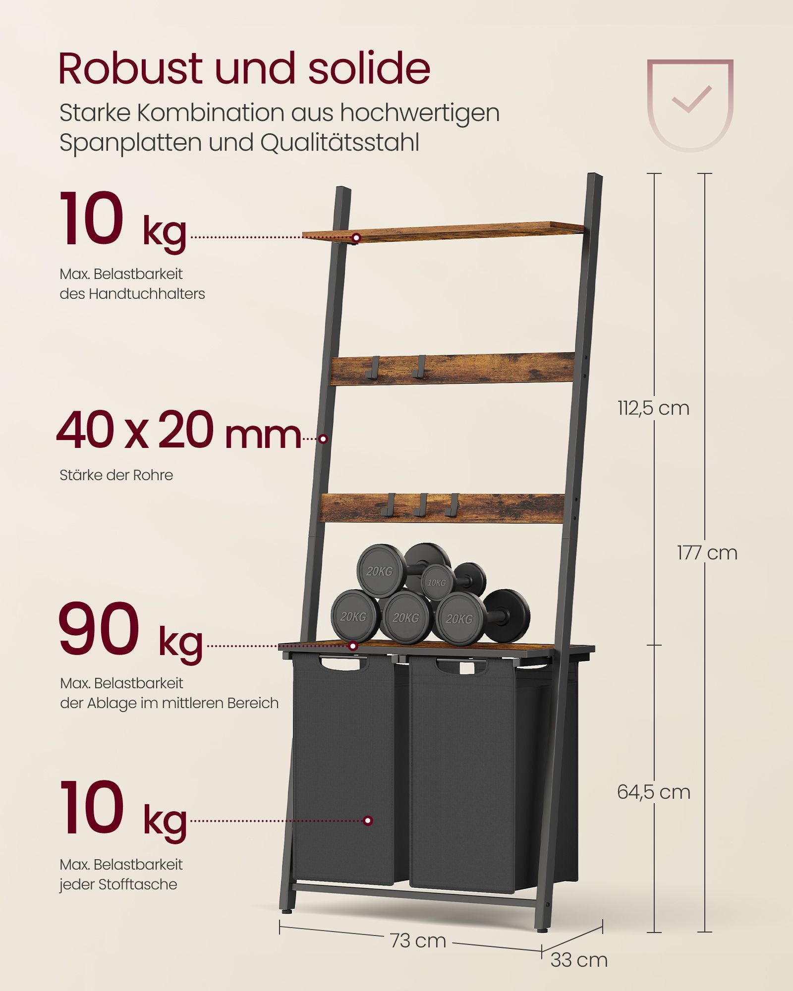 Wäschereikorb und Handtuchleiter-Vintage-Braunschwarz