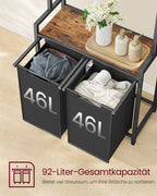 Wäschereikorb mit Kleiderregal-2-Fächer-Vintage-Braun-Klassik-Schwarz