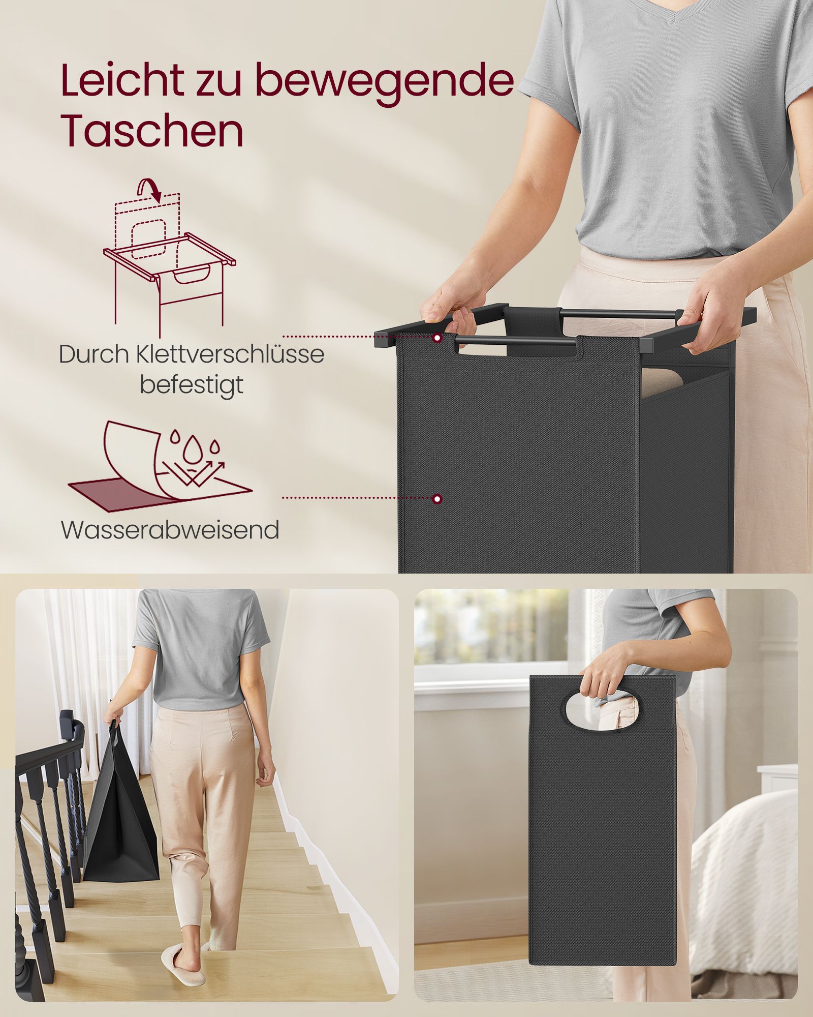 Wäschereikorb mit Kleiderregal-2-Fächer-Vintage-Braun-Klassik-Schwarz