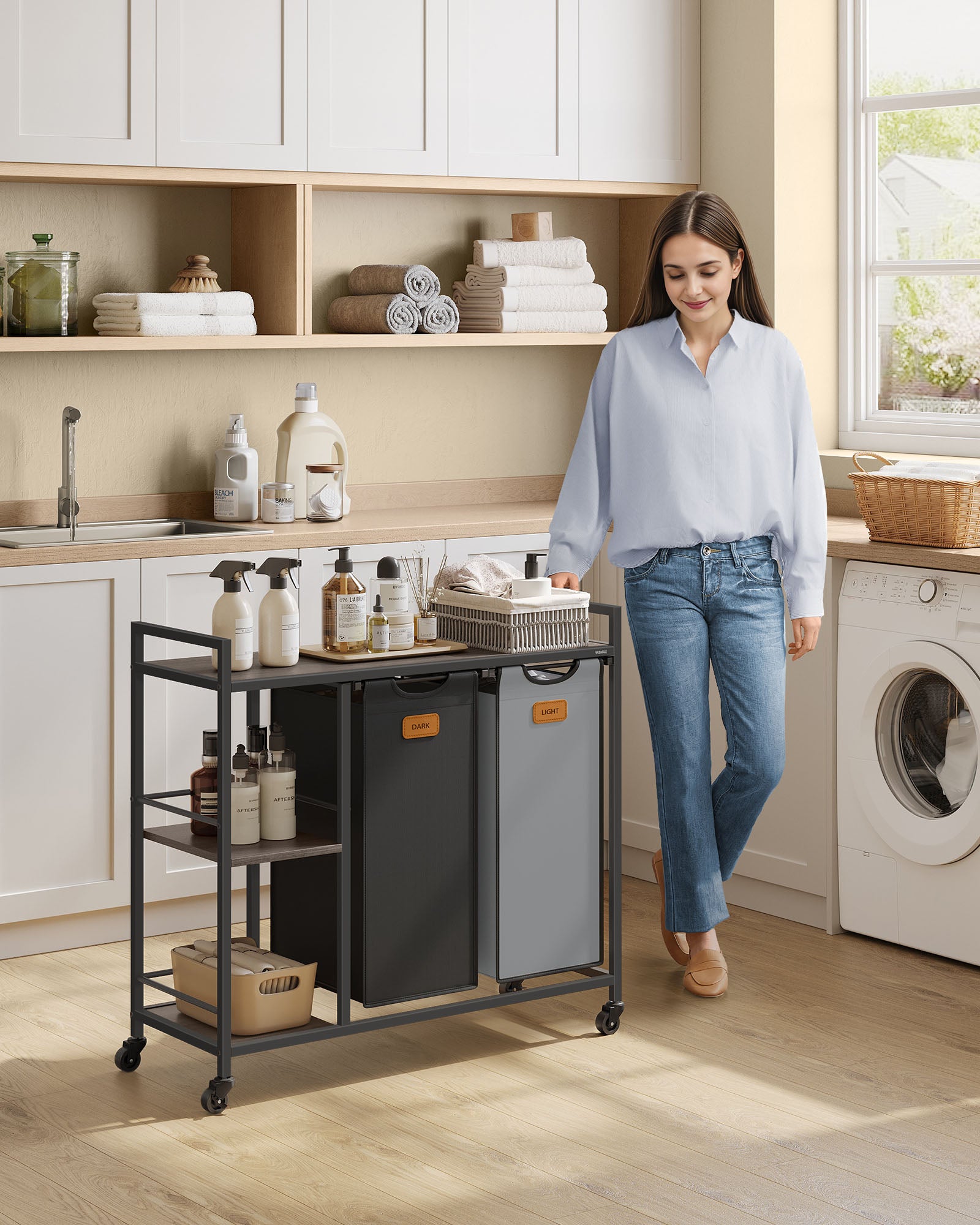 Wäschereikorb 2 Kurse Chestnut-Ink-Schwarz-Pigeon Grey