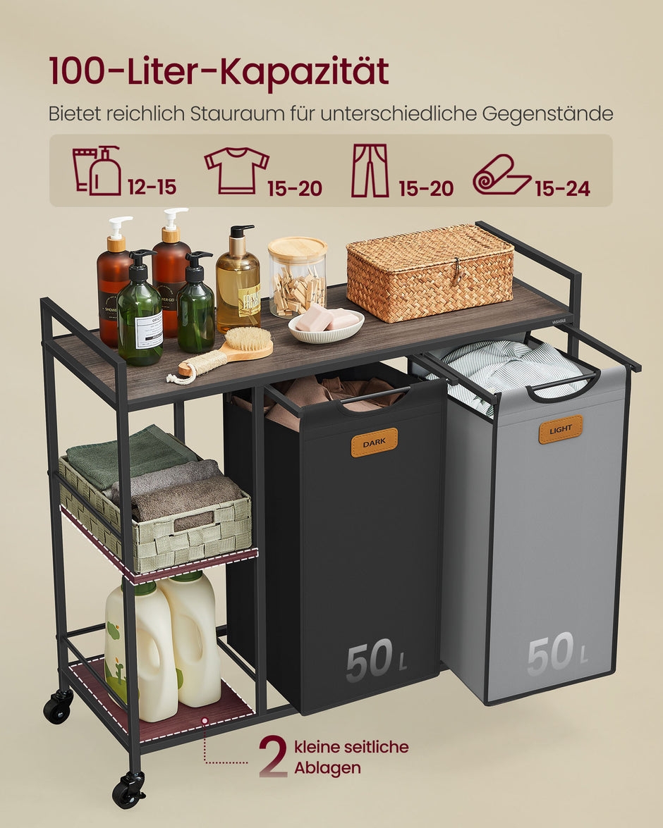 Wäschereikorb 2 Kurse Chestnut-Ink-Schwarz-Pigeon Grey