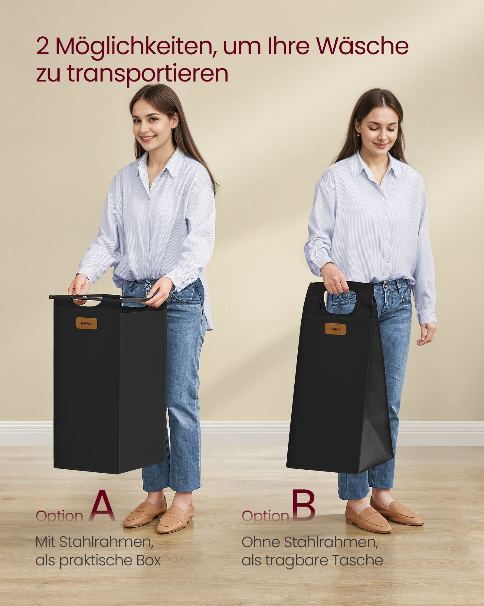 Wäschereikorb 2 Kurse Chestnut-Ink-Schwarz-Pigeon Grey