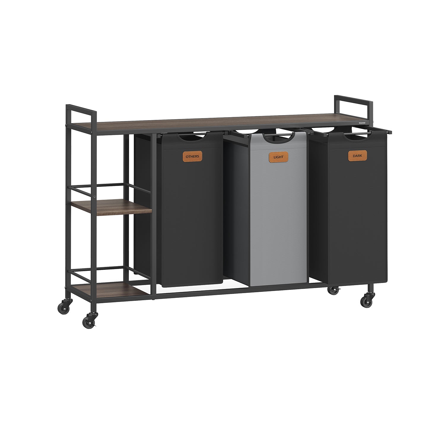 Wäschereikorb mit 3 Fächern - auf Rädern mit abnehmbaren Kursen