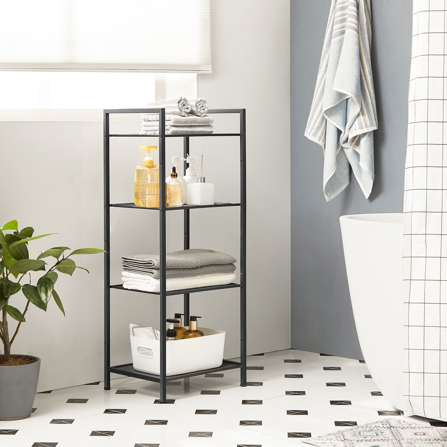 Badezimmerregal - Stehstange - Plant Rack - Badezimmerschrank - Schwarz