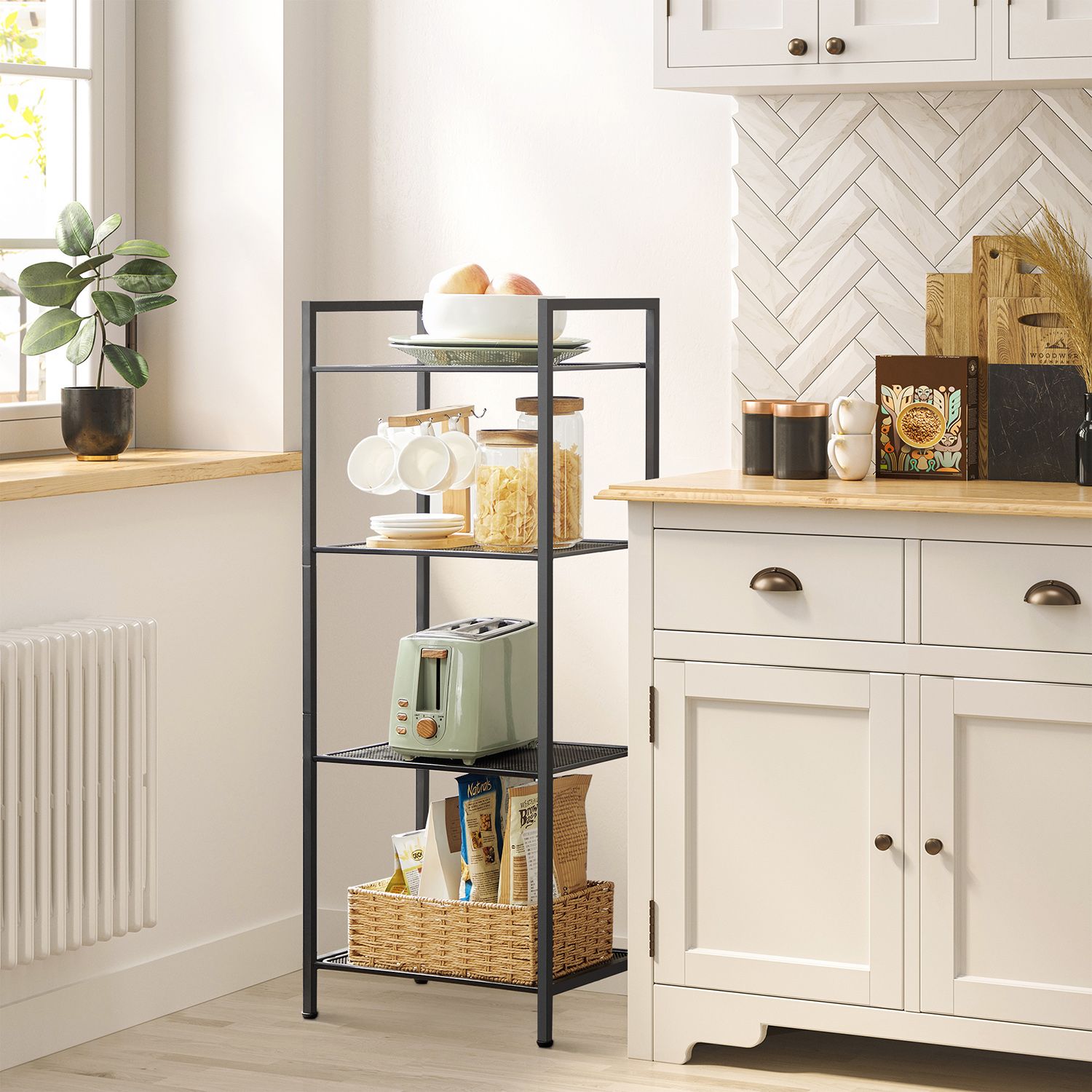 Badezimmerregal - Stehstange - Plant Rack - Badezimmerschrank - Schwarz