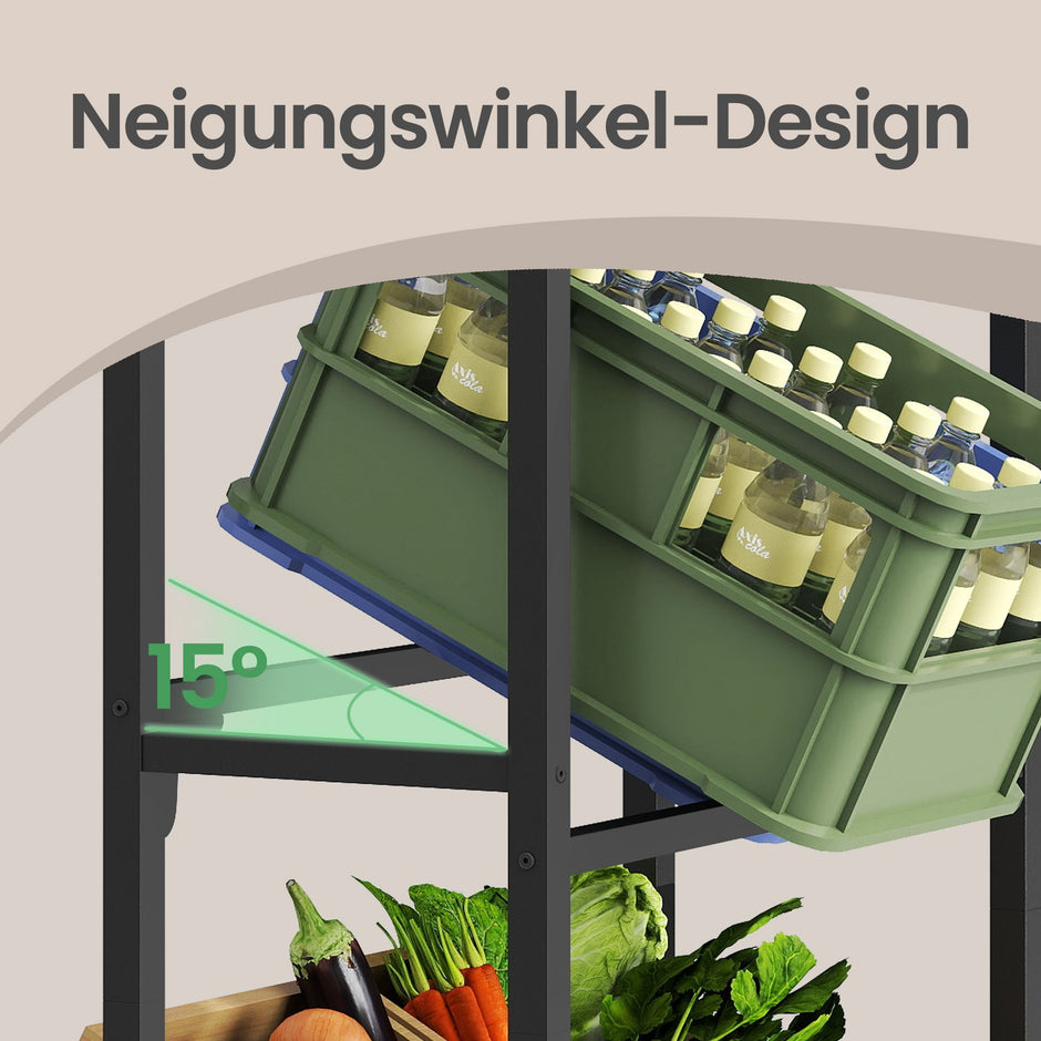 Krattenrek - Voor 4 Kratten - 3 Planken - Staal - Bruin-Zwart