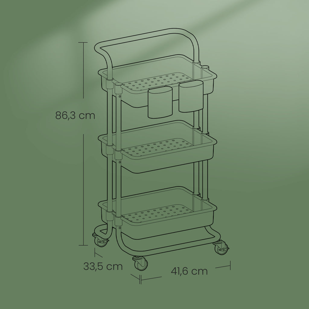 3-layerer Trolley, Servierwagen, Küchenwagen mit Griff