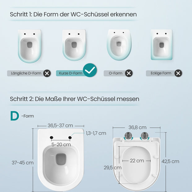 Toiletbril - 42,5 x 36,8 cm - softclose-mechanisme - afneembare zitting - PP-kunststof - wit - maximaal draagvermogen 300 kg