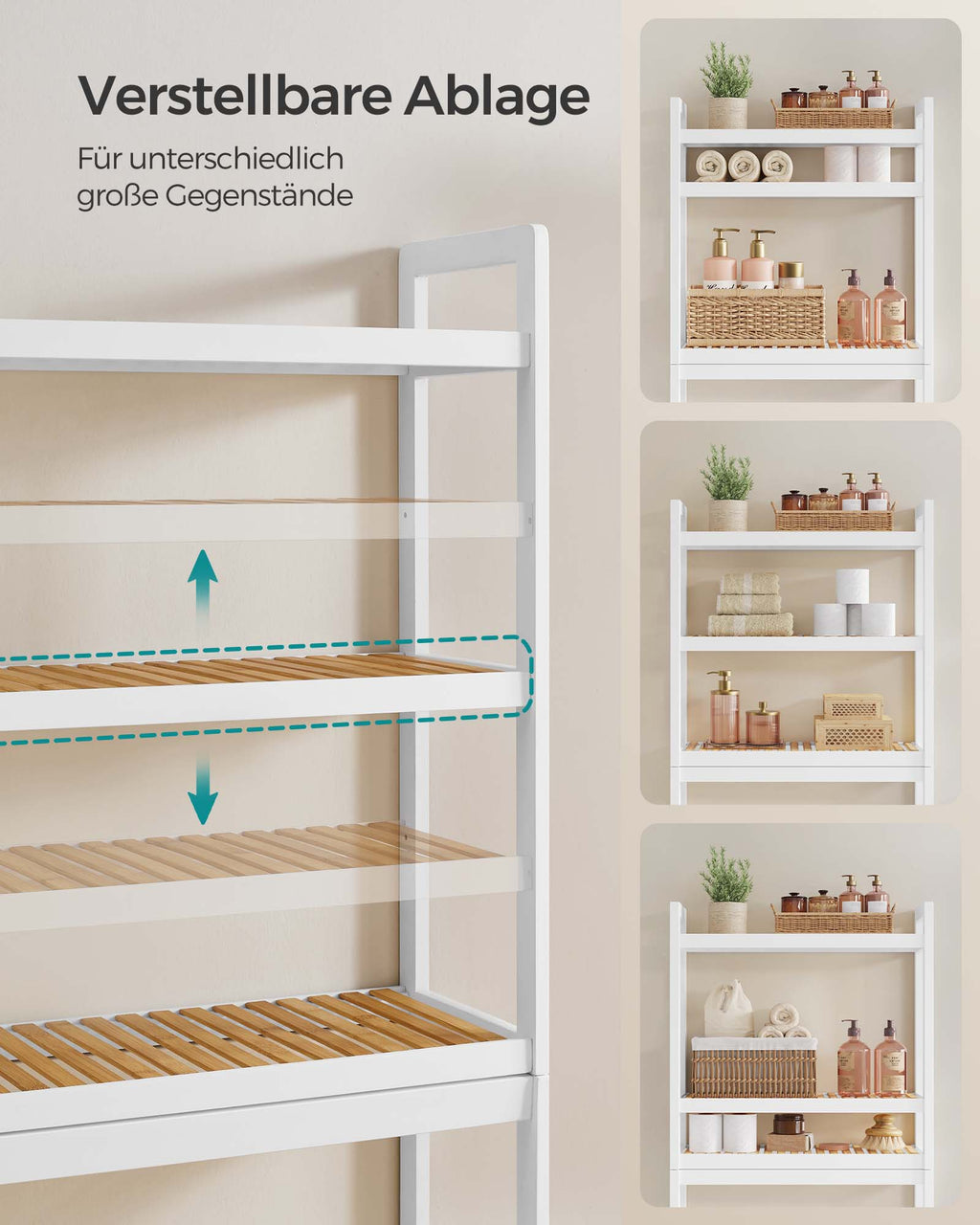 Badezimmerregal-3-Level-Bambus-gewölbte weiße natürliche Farbe