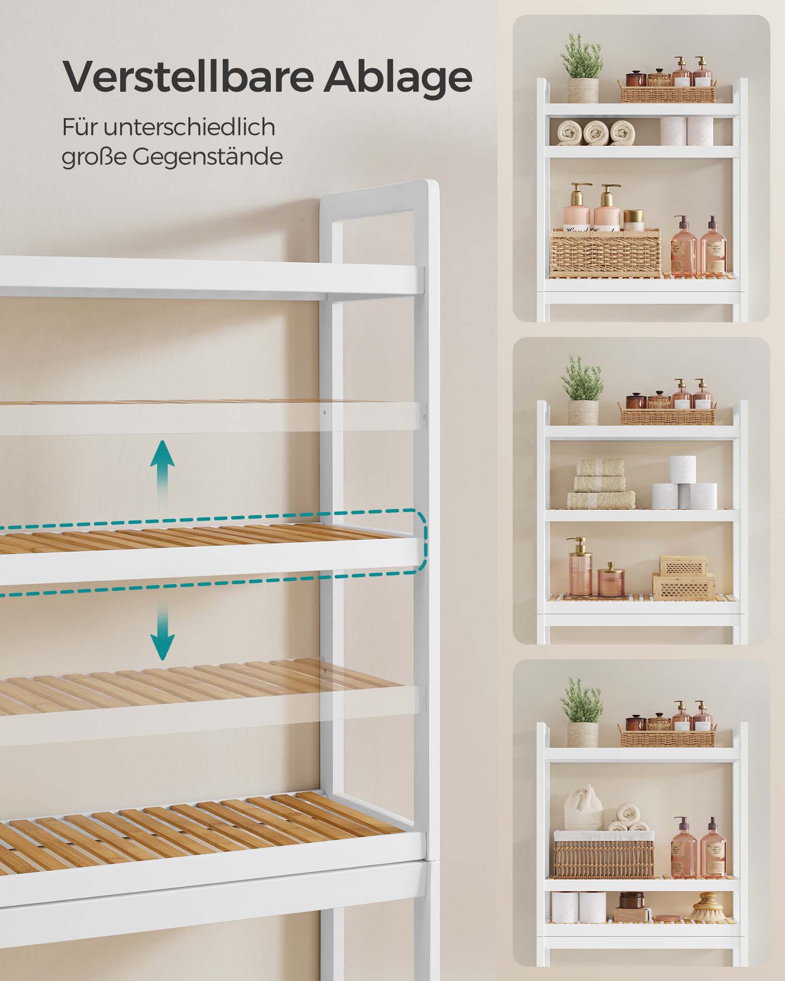 Badezimmerregal-3-Level-Bambus-gewölbte weiße natürliche Farbe