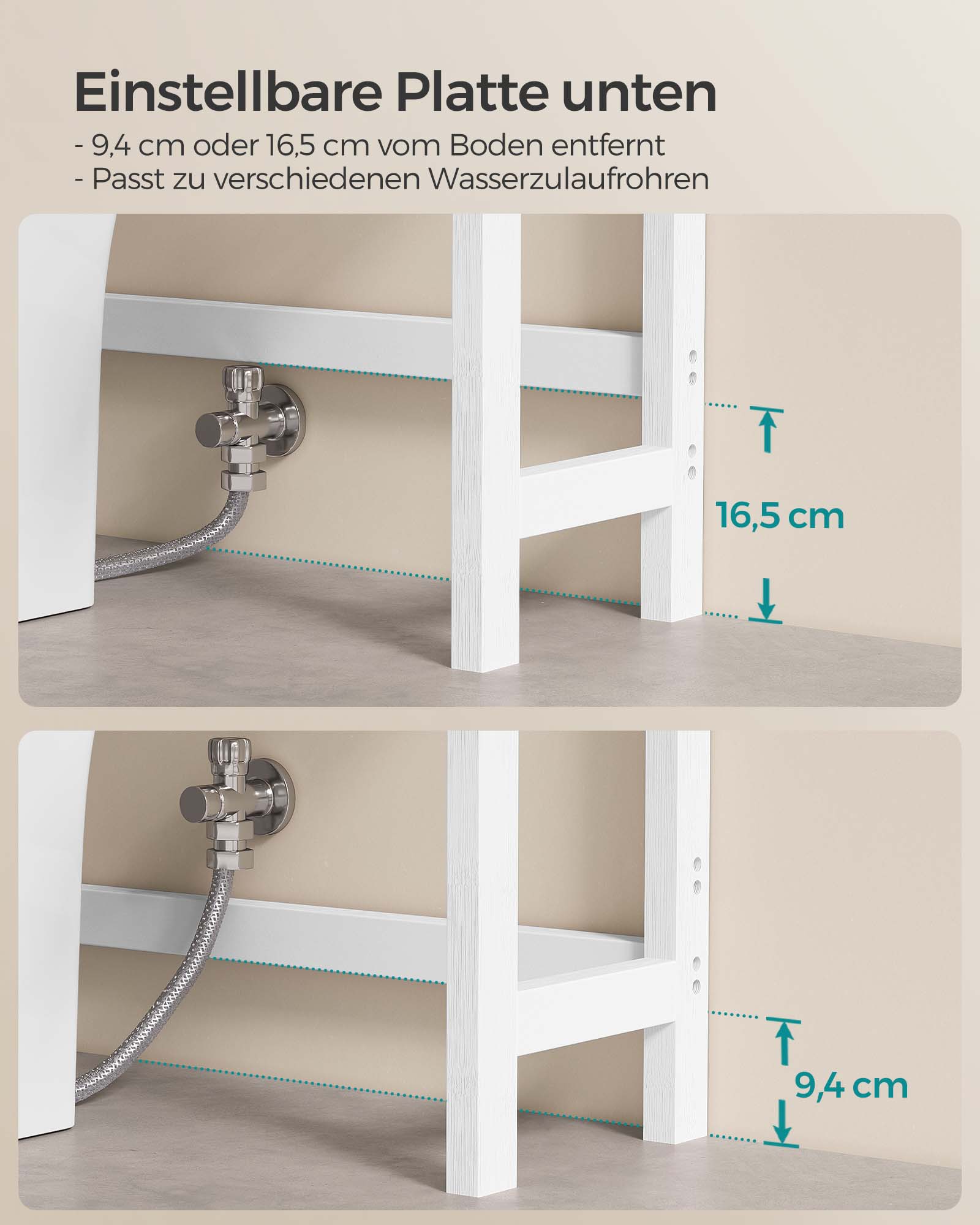 Badezimmerregal-3-Level-Bambus-gewölbte weiße natürliche Farbe