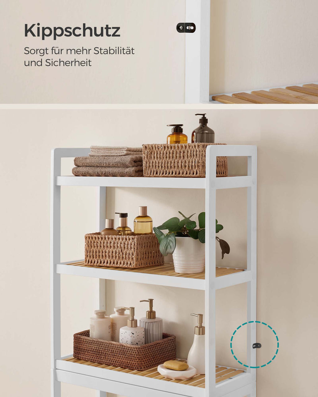 Badezimmerregal-3-Level-Bambus-gewölbte weiße natürliche Farbe