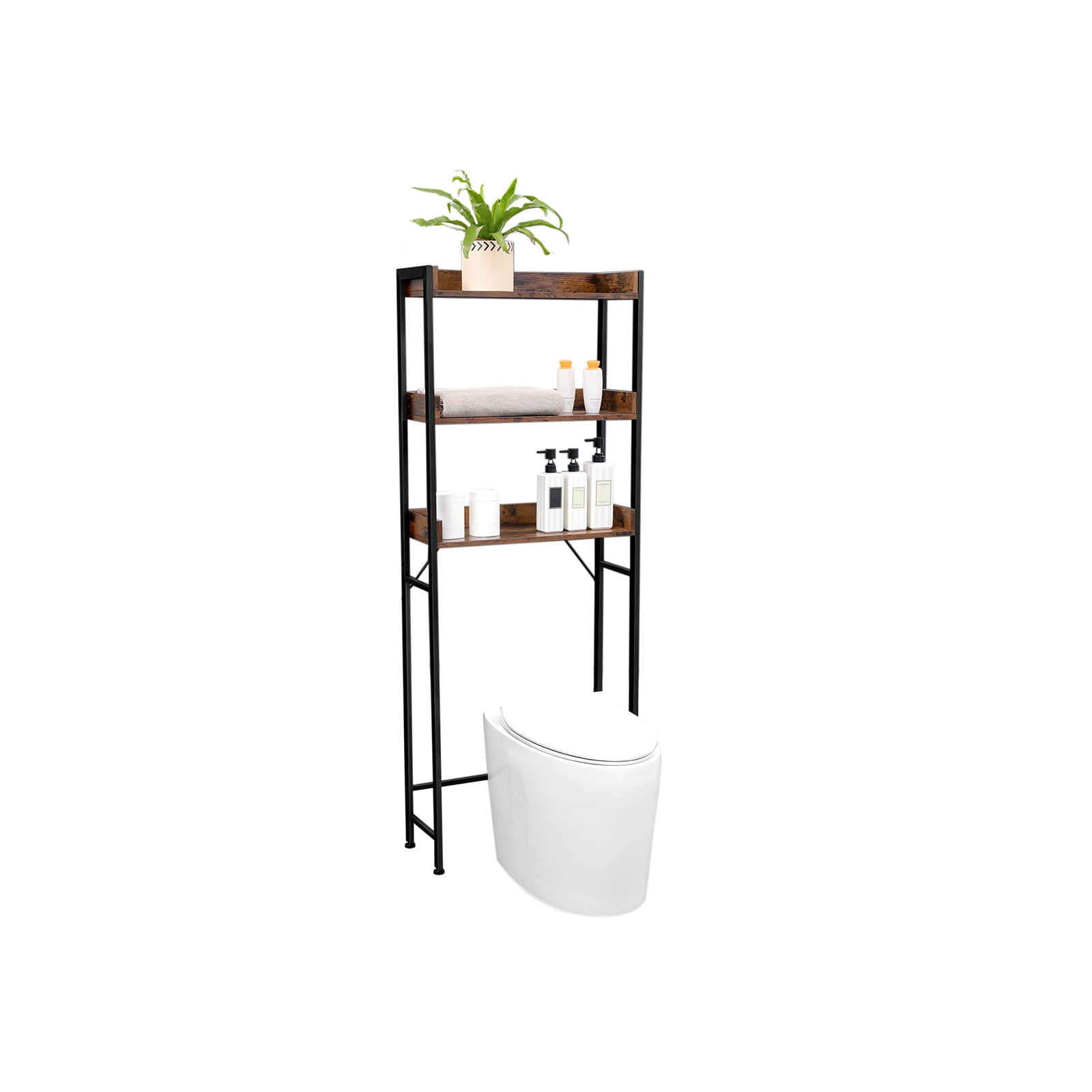 Badezimmerregal - mit 3 offenen Regalen - Industrial - Braun/Schwarz