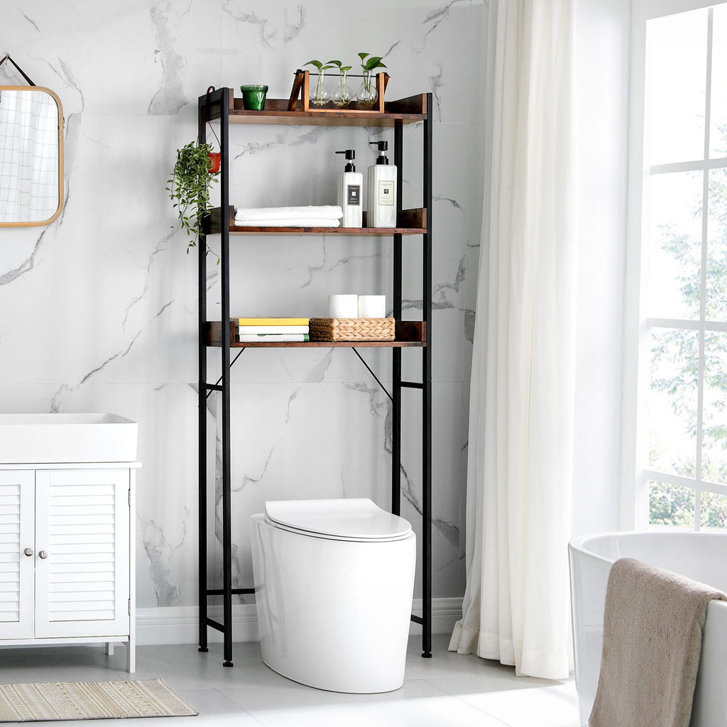 Badezimmerregal - mit 3 offenen Regalen - Industrial - Braun/Schwarz