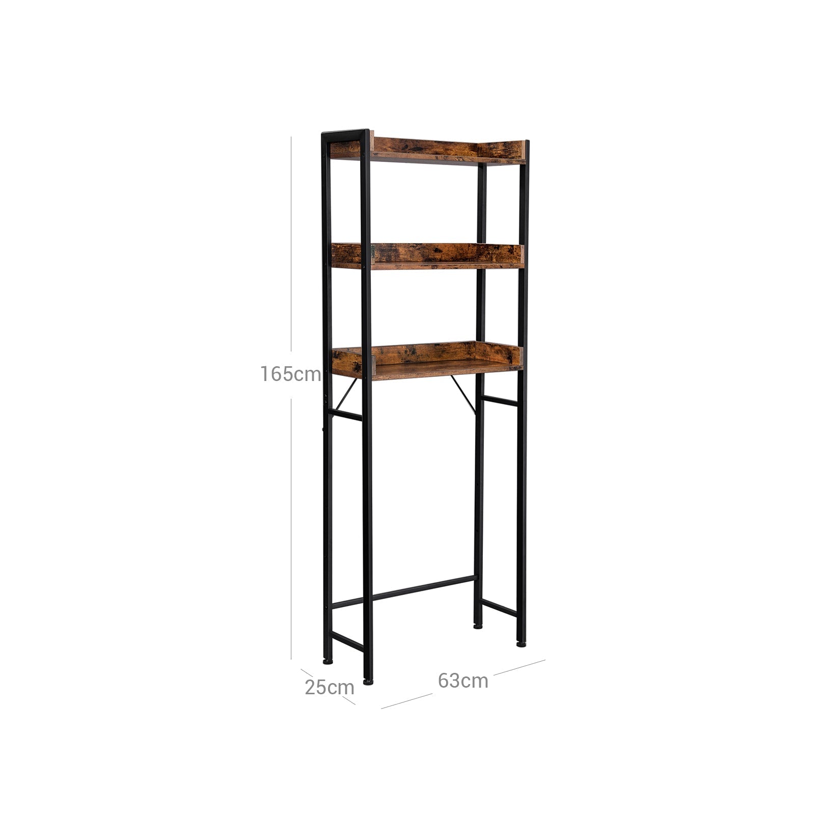Badezimmerregal - mit 3 offenen Regalen - Industrial - Braun/Schwarz