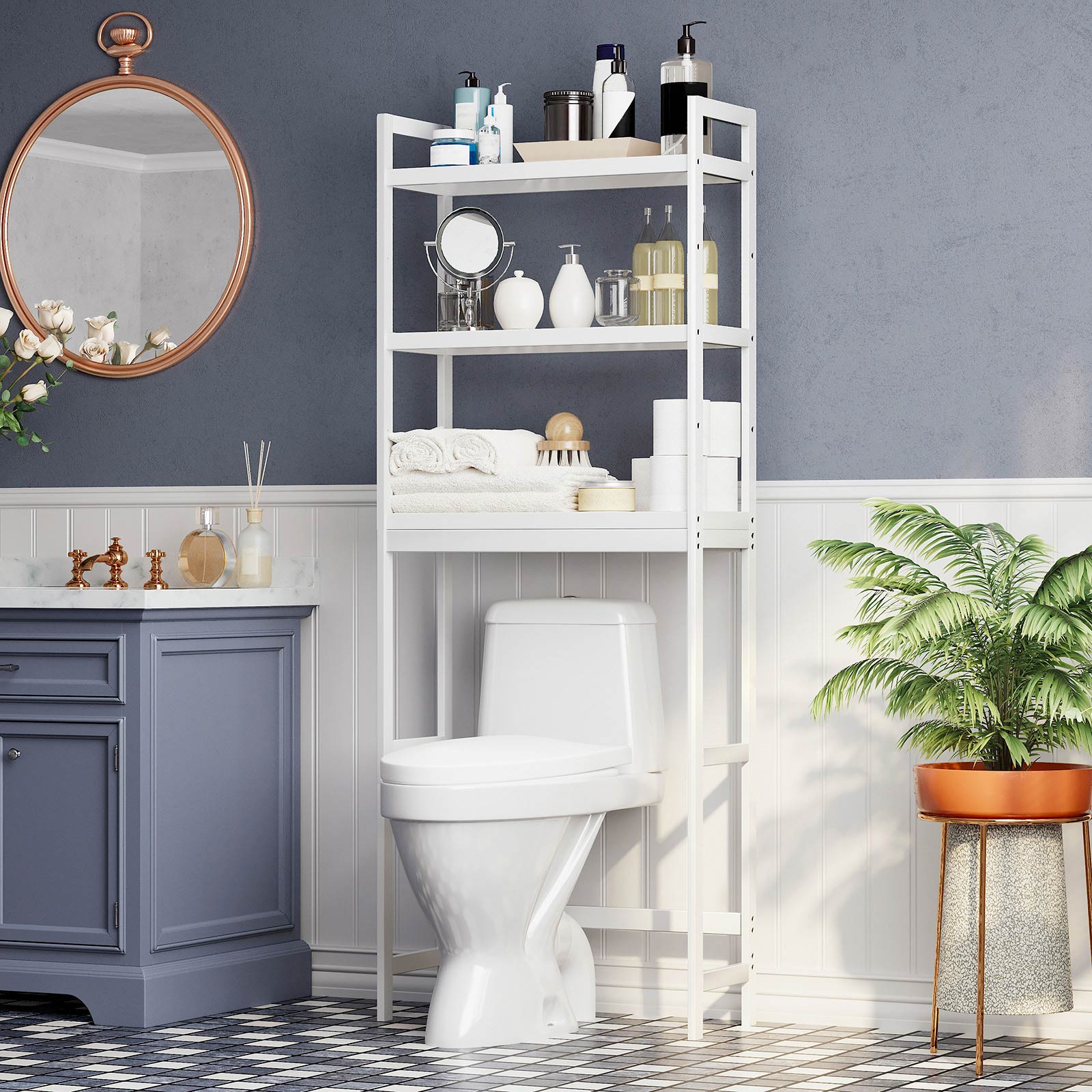 Toilettenschrank - Aufbewahrungsschrank für Badezimmer - oben die Toilette - Weiß