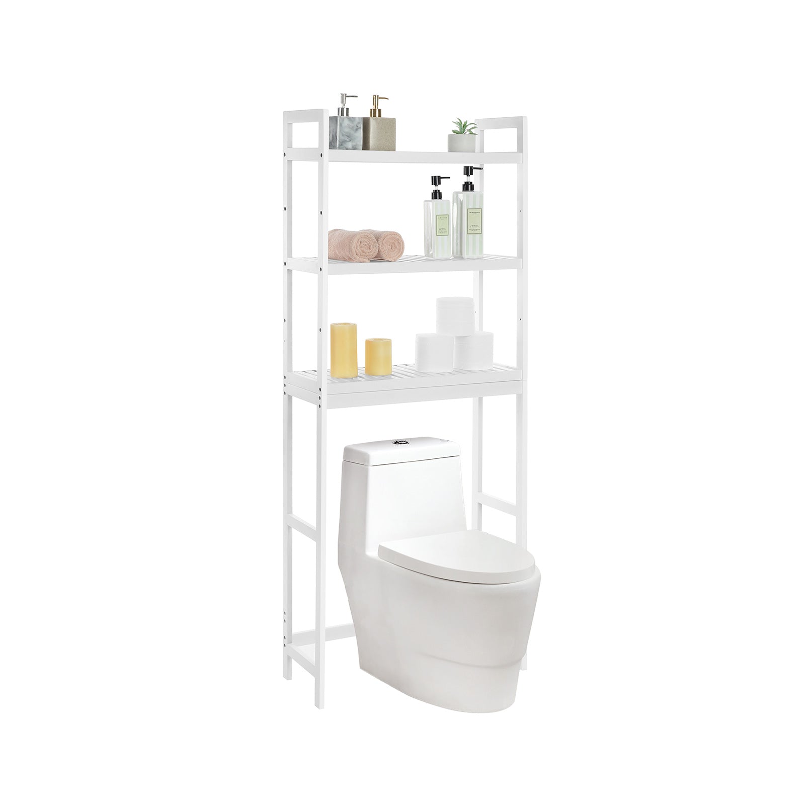 Toilettenschrank - Aufbewahrungsschrank für Badezimmer - oben die Toilette - Weiß