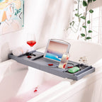 Badebadung - Bambus Badestange - Verstellbar (75-109) x 23 x 4,5 cm - Grau